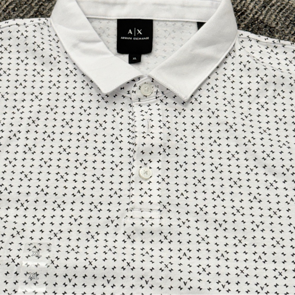 Armani Exchange White and Black‎ Patterned Polo Shirt  New sz XL